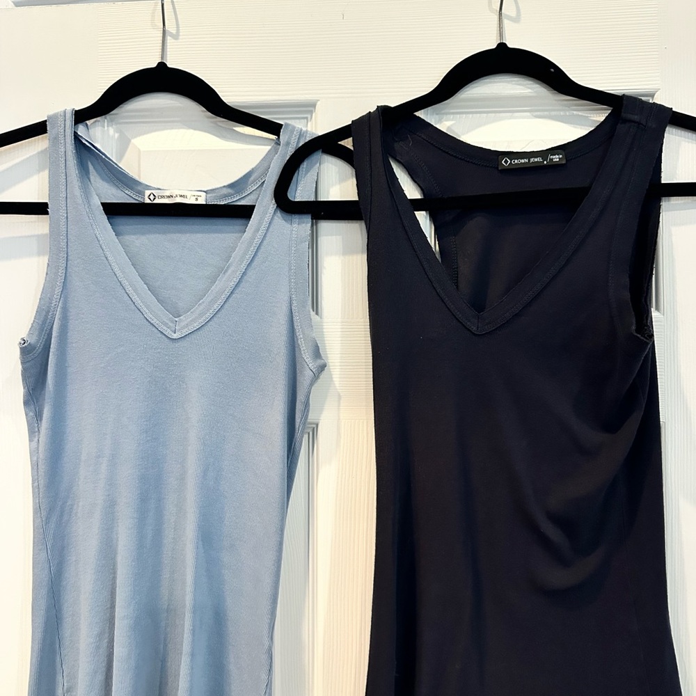 Classic V-Neck Tank Top Set crown jewel- Blue and Black